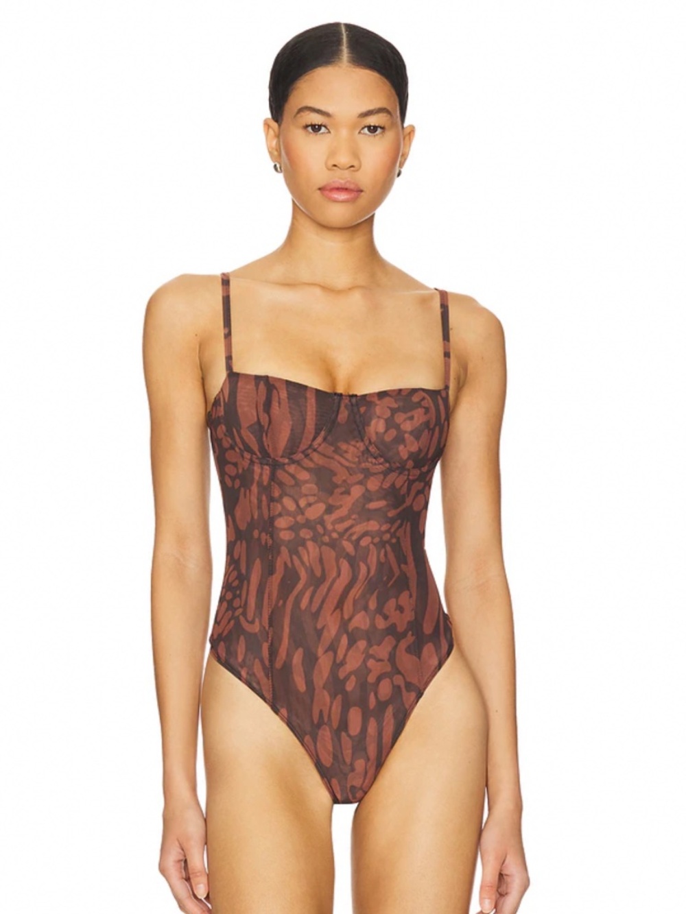 Good American Mesh Bustier Bodysuit | Java Warped Leopard001